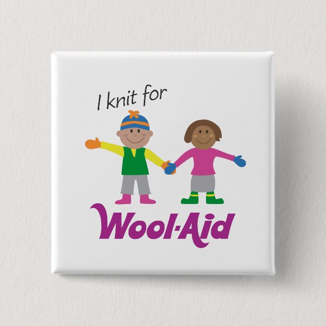 Badge Carré 5 Cm Je tricote pour le bouton de Laine-Aide (Devant)