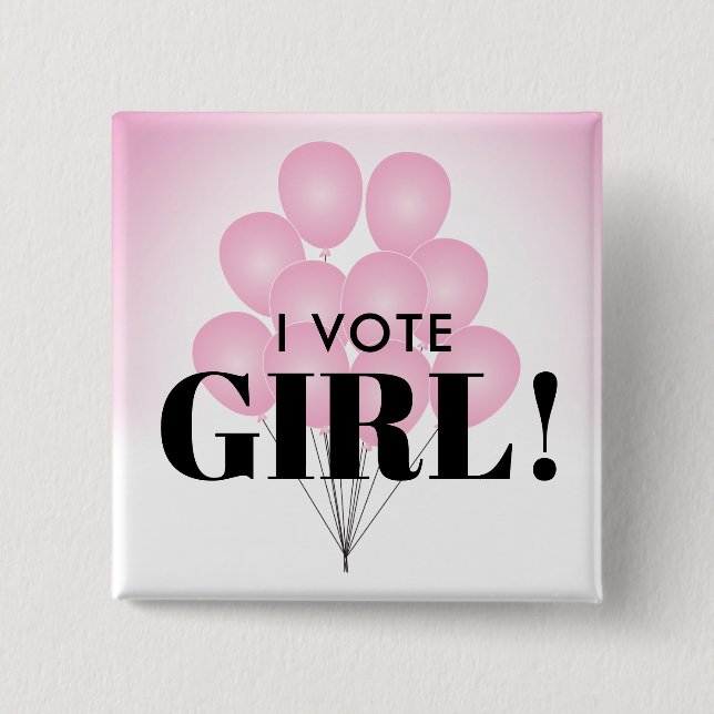 Badge Carré 5 Cm Je Vote Fille Ballons Roses Parti de Révélation de (Devant)