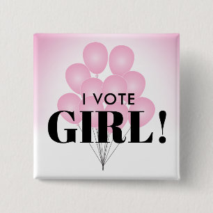 Badge Carré 5 Cm Je Vote Fille Ballons Roses Parti de Révélation de