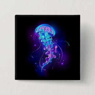 Badge Carré 5 Cm Jellyfish éclatante couleur
