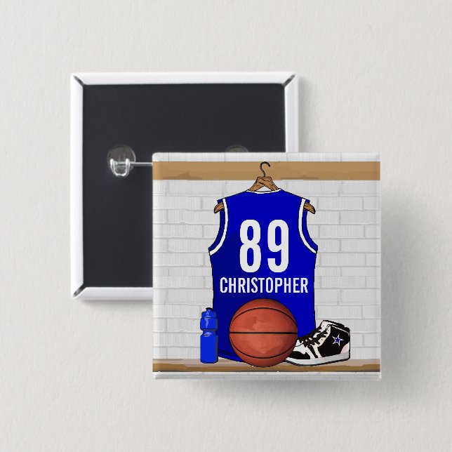 Badge Carré 5 Cm Jersey Blue and White Basketball (Devant & derrière)