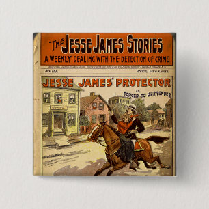 Badge Carré 5 Cm Jesse James Outlaw Bank Robber Comic Book
