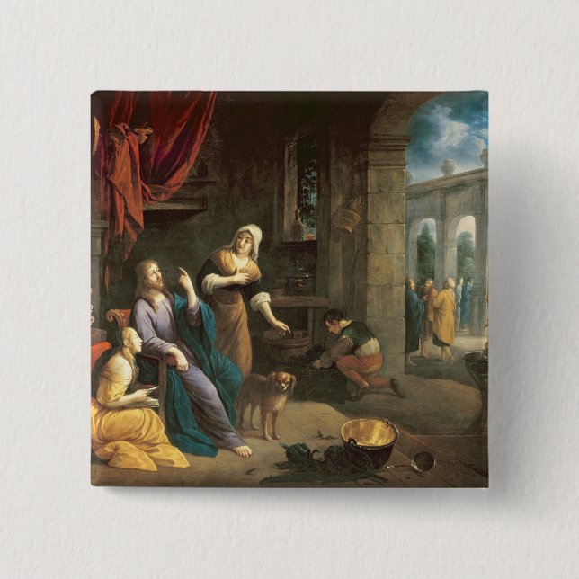 Badge Carré 5 Cm Jésus à la maison de Martha et de Mary (Devant)