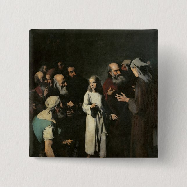 Badge Carré 5 Cm Jésus avec les médecins (Devant)