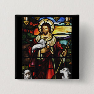 Badge Carré 5 Cm Jésus Berger avec son mouton
