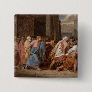 Badge Carré 5 Cm Jésus conduisant les négociants par le temple