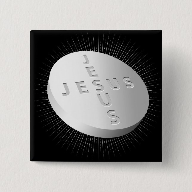 Badge Carré 5 Cm Jesus Cures Pill - Foi Religieuse Chrétienne Prier (Devant)