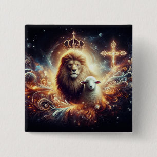 Badge Carré 5 Cm Jésus est le Lion et l'Agneau