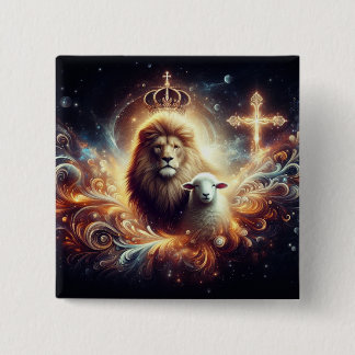 Badge Carré 5 Cm Jésus est le Lion et l'Agneau