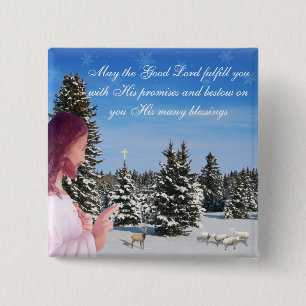 Badge Carré 5 Cm Jésus et le mouton