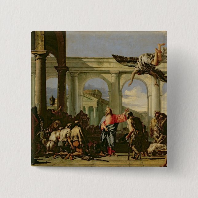 Badge Carré 5 Cm Jésus guérissant le paralytique à la piscine (Devant)