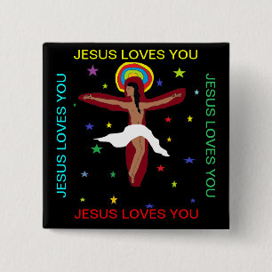 Badge Carré 5 Cm Jésus t'aime