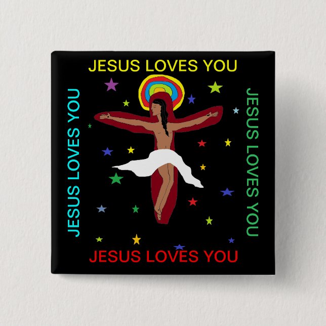 Badge Carré 5 Cm Jésus t'aime (Devant)