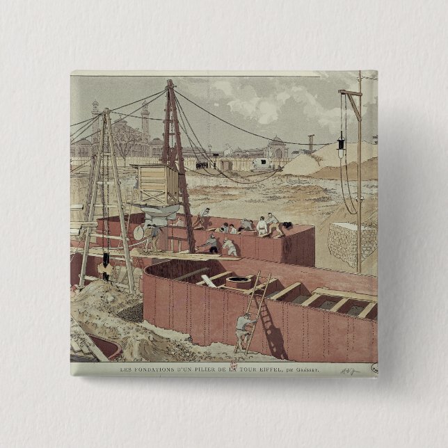 Badge Carré 5 Cm Jeter les fondements pour Tour Eiffel (Devant)