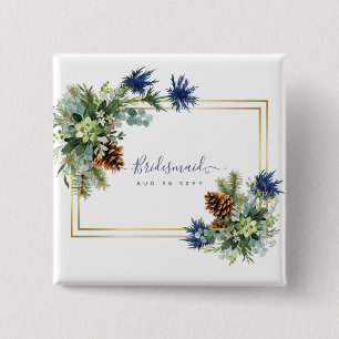 Badge Carré 5 Cm Jeu bleu d'hiver Eucalyptus Mariage Wonderland