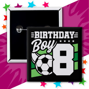 Badge Carré 5 Cm Jeu de football 8 ans Football 8 Anniversaire Garç