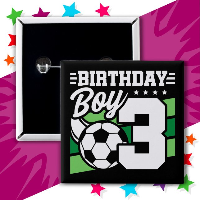 Badge Carré 5 Cm Jeu de football de 3 ans 3e anniversaire garçon (Créateur téléchargé)