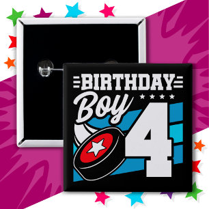 Badge Carré 5 Cm Jeu de hockey 4 ans Thème 4ème anniversaire garçon
