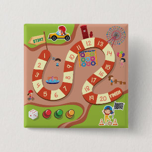 Badge Carré 5 Cm Jeu de société piste de course colorée pour enfant