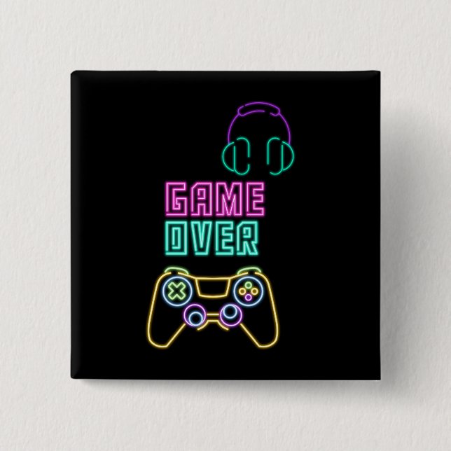 Badge Carré 5 Cm Jeu vidéo du cool Neon. (Devant)