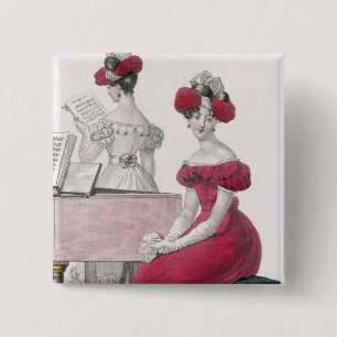 Badge Carré 5 Cm Jeune femme dans une robe de soirée de crêpe ave