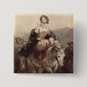 Badge Carré 5 Cm Jeune femme sur un cheval