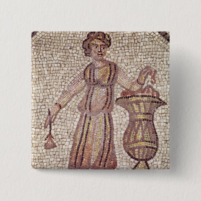 Badge Carré 5 Cm Jeune fille avec des fleurs (Devant)