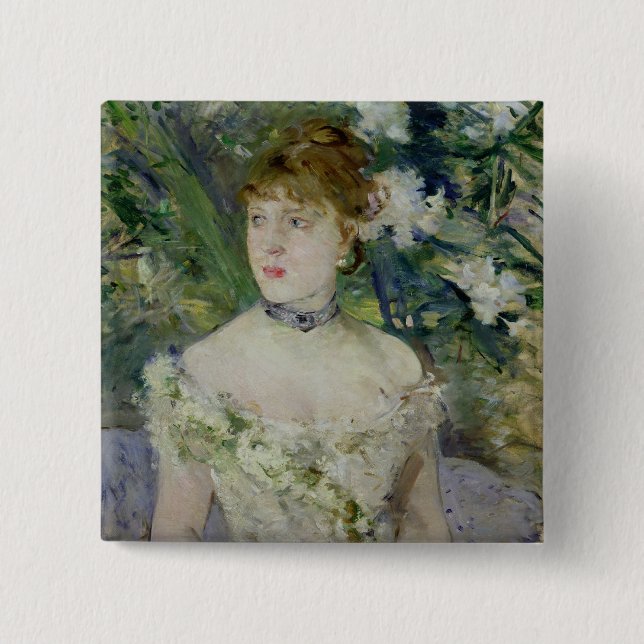 Badge Carré 5 Cm Jeune fille dans une robe de boule, 1879 (Devant)