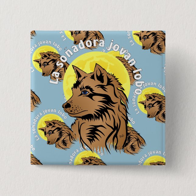 Badge Carré 5 Cm jeune loup rêveur (Devant)