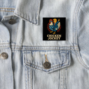 Badge Carré 5 Cm Jockey de poulet Trump Mème amusant