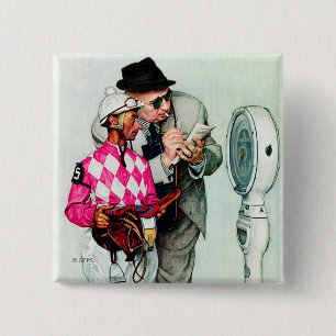 Badge Carré 5 Cm Jockey Weighin by Norman Rockwell