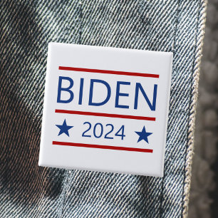 Badge Carré 5 Cm Joe Biden 2024 avec Patriotic Red Lines