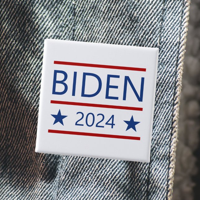 Badge Carré 5 Cm Joe Biden 2024 avec Patriotic Red Lines (Créateur téléchargé)