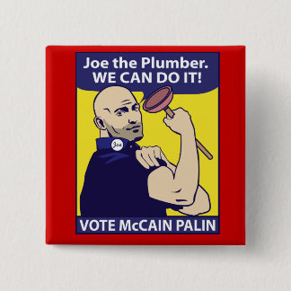 Badge Carré 5 Cm Joe le plombier, nous pouvons le faire bouton