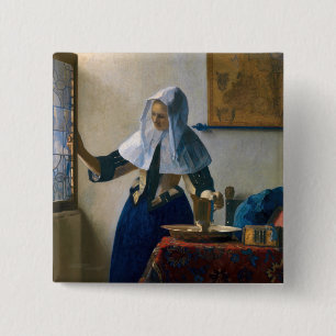 Badge Carré 5 Cm Johannes Vermeer - Femme avec un lanceur d'eau