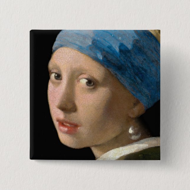 Badge Carré 5 Cm Johannes Vermeer - Fille avec une oreille perle (Devant)