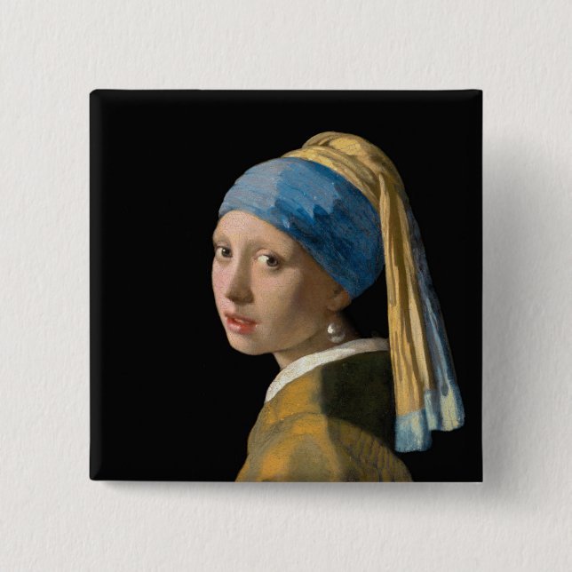 Badge Carré 5 Cm Johannes Vermeer - Fille avec une oreille perle (Devant)