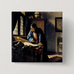 Badge Carré 5 Cm Johannes Vermeer - Le géographe