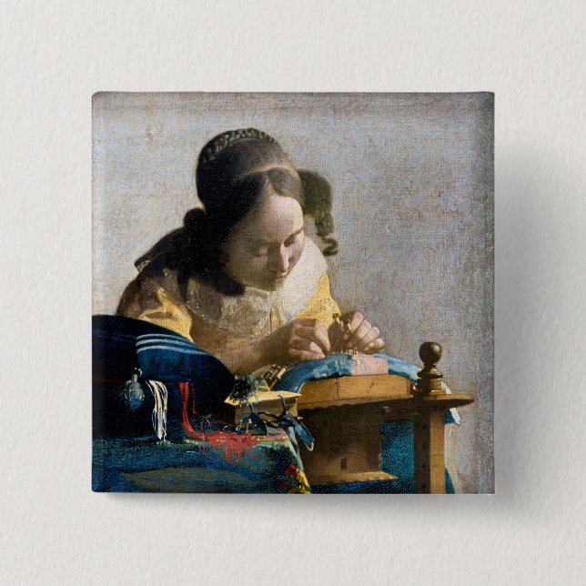 Badge Carré 5 Cm Johannes Vermeer - Le Lacemaker (Devant)