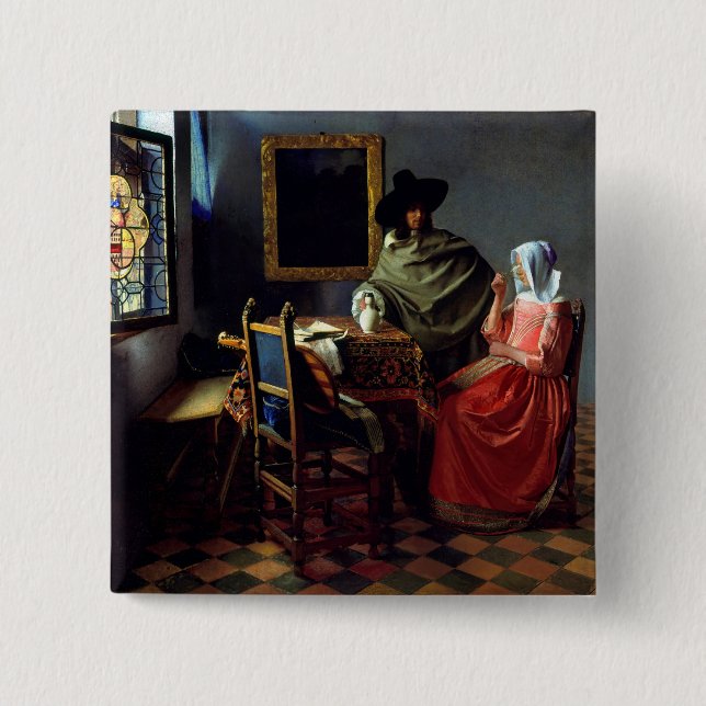 Badge Carré 5 Cm Johannes Vermeer - Le verre du vin (Devant)