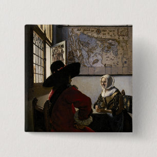 Badge Carré 5 Cm Johannes Vermeer - Officier avec une fille qui rit