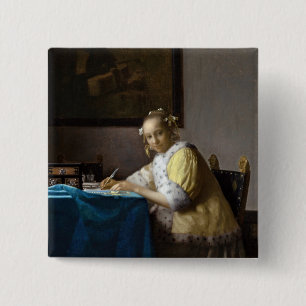 Badge Carré 5 Cm Johannes Vermeer - Une dame écrit une lettre