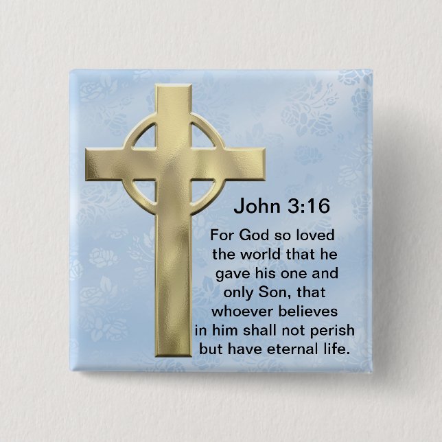 Badge Carré 5 Cm John 3:16 (bleu) (Devant)