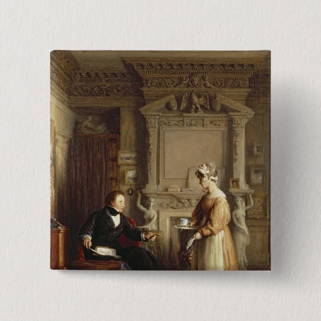 Badge Carré 5 Cm John Sheepshanks et sa domestique (Devant)