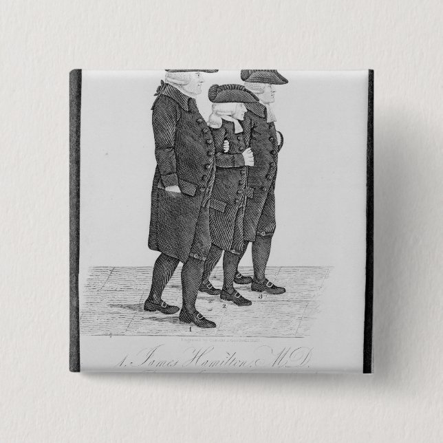 Badge Carré 5 Cm John Wesley marchant à Edimbourg entre James (Devant)