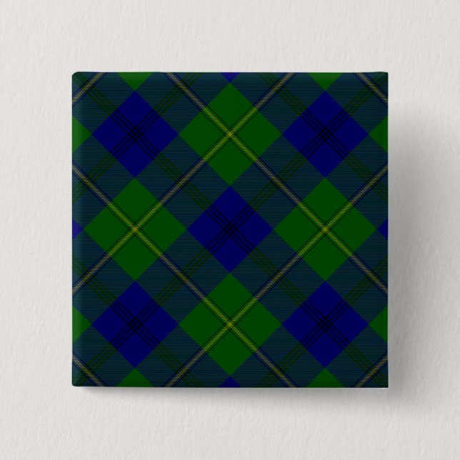 Badge Carré 5 Cm Johnstone tartan bleu vert plaid (Devant)
