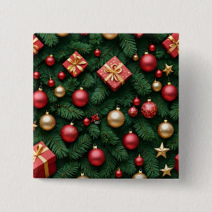 Badge Carré 5 Cm "Joie festive — Magie de Noël rouge et or"