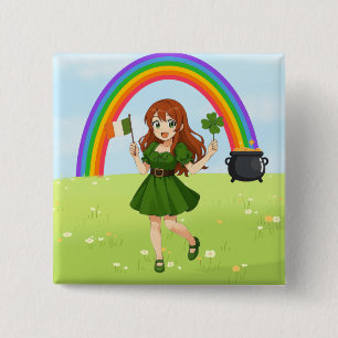 Badge Carré 5 Cm Joli anime roux Saint Patrick