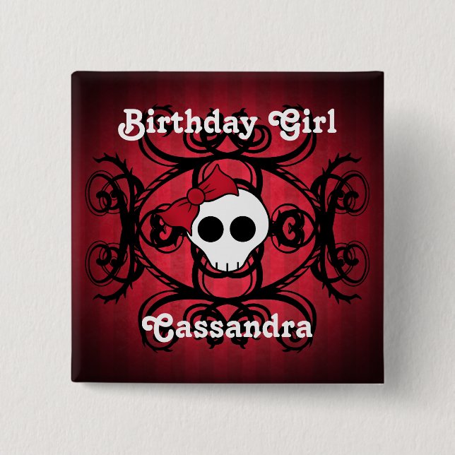 Badge Carré 5 Cm Joli anniversaire crâne (Devant)