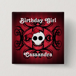 Badge Carré 5 Cm Joli anniversaire crâne